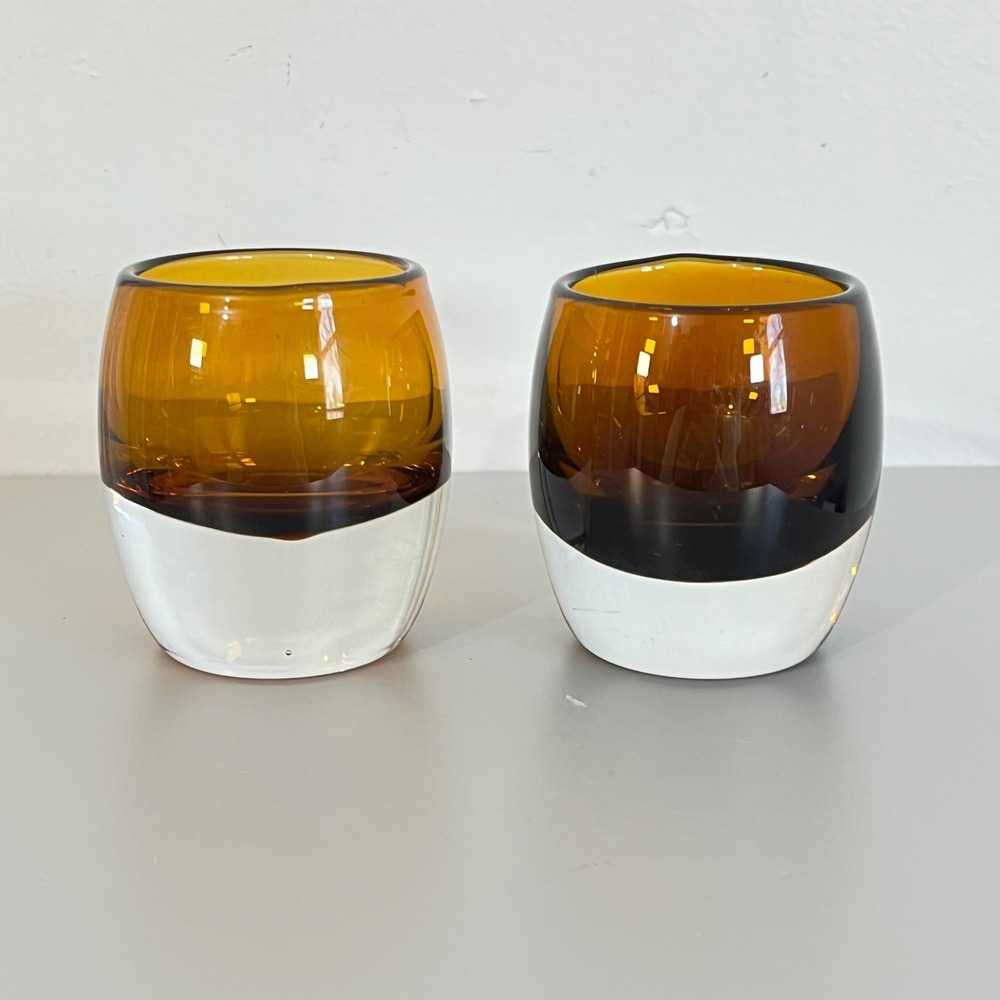 Crate & Barrel Diva Topaz Amber Glass Votive Candle Holder Amber Topaz lot (2)